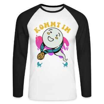 Future maman à venir en 2026 Drôle - T-shirt baseball manches longues Homme - blanc/noir - Devant - Nik (191cm)