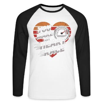 Rennsport Herzschlag Shirt für Männer und Frauen - Unisex Baseballshirt langarm - Weiß/Schwarz - Vorne - Nik (191cm)