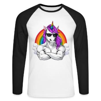 Unicorn Fitness Bodybuilder - Unisex Long Sleeve Baseball T-Shirt - white/black - Front - Nik (191cm)