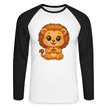 Süßer Löwe mit Herzhänden - Unisex Baseballshirt langarm - Weiß/Schwarz - Vorne - Nik (191cm)