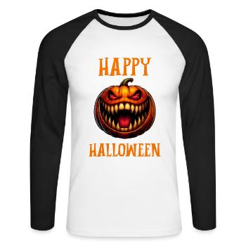 Happy Halloween – creepy pumpkin face - Unisex Long Sleeve Baseball T-Shirt - white/black - Front - Nik (191cm)