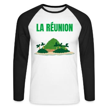 T-shirt île La Réunion tropicale - T-shirt baseball manches longues Homme - blanc/noir - Devant - Nik (191cm)