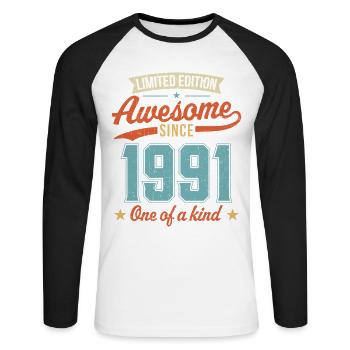 Awesome Since 1991 - Unisex Long Sleeve Baseball T-Shirt - white/black - Front - Nik (191cm)