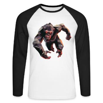 Gorille dans le style low poly - T-shirt baseball manches longues Homme - blanc/noir - Devant - Nik (191cm)