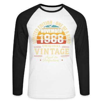 November 1988 Best Gift 1988 - November 1988 - Unisex Long Sleeve Baseball T-Shirt - white/black - Front - Nik (191cm)
