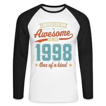 Awesome Since 1998 - Unisex Long Sleeve Baseball T-Shirt - white/black - Front - Nik (191cm)