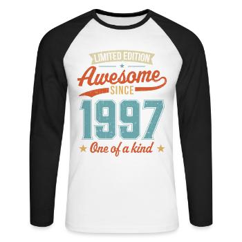 Awesome Since 1997 - Unisex Long Sleeve Baseball T-Shirt - white/black - Front - Nik (191cm)