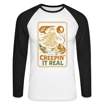 Creepin' It Real Halloween Skateboard Design - Unisex Long Sleeve Baseball T-Shirt - white/black - Front - Nik (191cm)