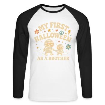 My First Halloween As A Brother Mummy Design - Unisex Long Sleeve Baseball T-Shirt - white/black - Front - Nik (191cm)