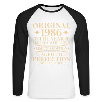 Original 1986 Vintage 40ème Anniversaire - T-shirt baseball manches longues Homme - blanc/noir - Devant - Nik (191cm)