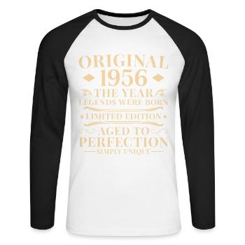 Original 1956 Vintage 70th Birthday - Unisex Long Sleeve Baseball T-Shirt - white/black - Front - Nik (191cm)