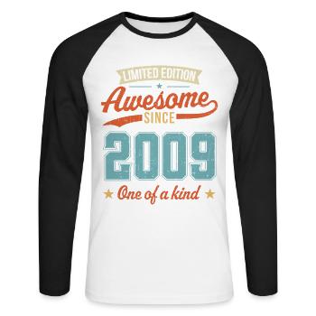 Awesome Since 2009 - Unisex Long Sleeve Baseball T-Shirt - white/black - Front - Nik (191cm)
