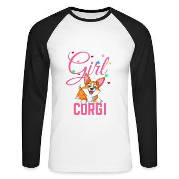 Ne vous mettez jamais entre une fille et sa chemise corgi - T-shirt baseball manches longues Homme - blanc/noir - Devant - Nik (191cm)