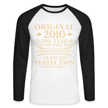 Original 2010 Vintage 16th Birthday - Unisex Long Sleeve Baseball T-Shirt - white/black - Front - Nik (191cm)