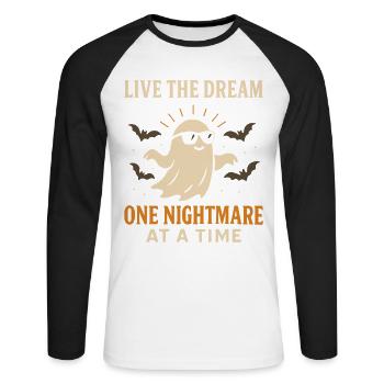 Live The Dream One Nightmare At A Time Halloween - Unisex Long Sleeve Baseball T-Shirt - white/black - Front - Nik (191cm)