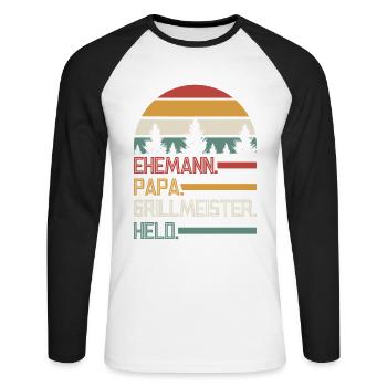 Grill Master Dad Father Father's Day - Unisex Long Sleeve Baseball T-Shirt - white/black - Front - Nik (191cm)