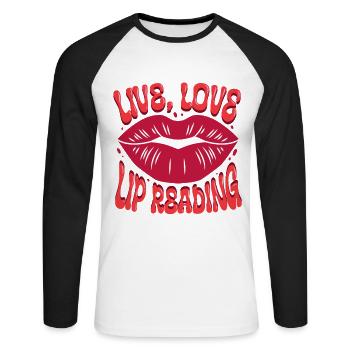 Deaf Deaf Hearing Impairment Lip Reading - Unisex Long Sleeve Baseball T-Shirt - white/black - Front - Nik (191cm)