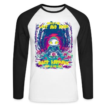 Cosmic neon astronaut in the forest - Unisex Long Sleeve Baseball T-Shirt - white/black - Front - Nik (191cm)
