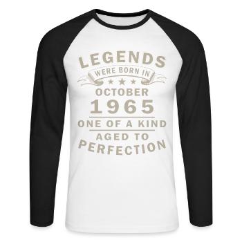 Born in October 1965 - Gift Vintage - Unisex Long Sleeve Baseball T-Shirt - white/black - Front - Nik (191cm)