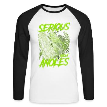 Ernsthaft über den kubanischen Ritter Anolis Reptilienhalter - Unisex Baseballshirt langarm - Weiß/Schwarz - Vorne - Nik (191cm)