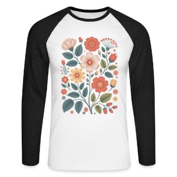 Blumen Vintage Wildblumen Nature - Unisex Baseballshirt langarm - Weiß/Schwarz - Vorne - Nik (191cm)