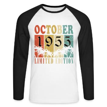 70th Birthday Original October Vintage 1955 - Unisex Long Sleeve Baseball T-Shirt - white/black - Front - Nik (191cm)