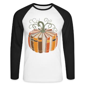 Livre citrouille pour rats de bibliothèque Livres citrouille - T-shirt baseball manches longues Homme - blanc/noir - Devant - Nik (191cm)