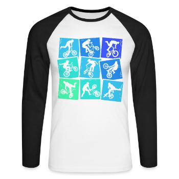 BMX Bicycle Bike BMX Kids Boys - Unisex Long Sleeve Baseball T-Shirt - white/black - Front - Nik (191cm)