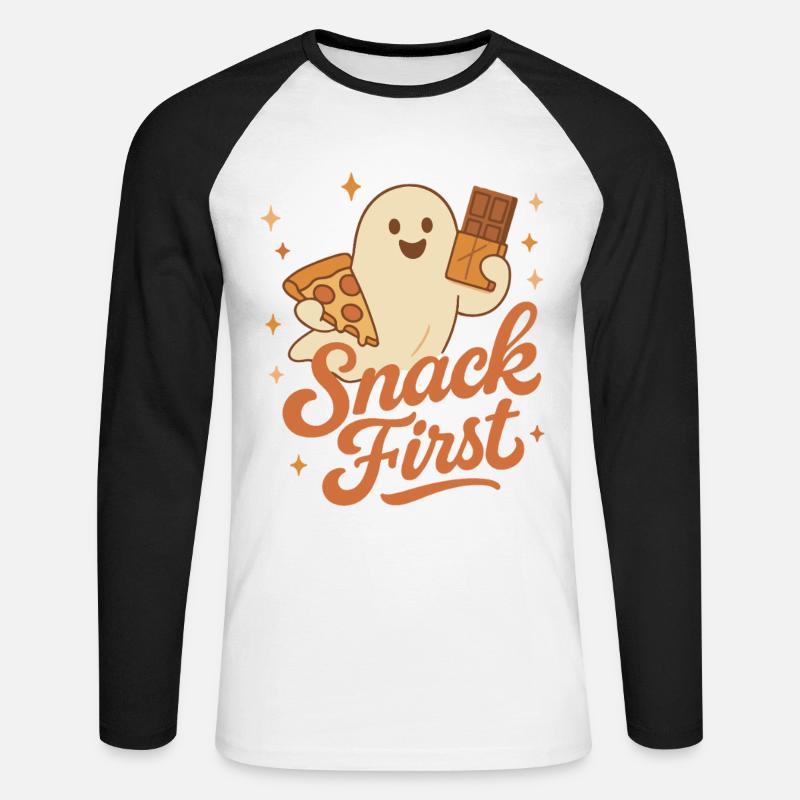 Snack First Halloween Geist Kostüm Spaß - Unisex Baseballshirt langarm - Weiß/Schwarz