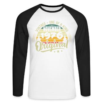 Vintage November 1976 Original November 1976 - Unisex Long Sleeve Baseball T-Shirt - white/black - Front - Nik (191cm)