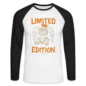 Couronne d’ours en peluche en édition limitée - T-shirt baseball manches longues Homme - blanc/noir - Devant - Nik (191cm)