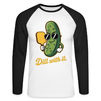 Pickleball Shirt with Cucumber "Dill with it" - Unisex Long Sleeve Baseball T-Shirt - white/black - Front - Nik (191cm)