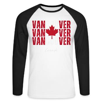 Vancouver Canada, j’adore Vancouver - T-shirt baseball manches longues Homme - blanc/noir - Devant - Nik (191cm)