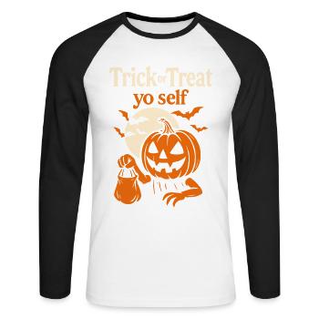 Trick Or Treat Yo Self Halloween Drôle Costume - T-shirt baseball manches longues Homme - blanc/noir - Devant - Nik (191cm)