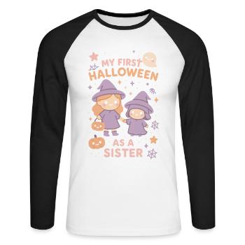 My First Halloween As A Sister Cute Ghost Pumpkin - Unisex Long Sleeve Baseball T-Shirt - white/black - Front - Nik (191cm)