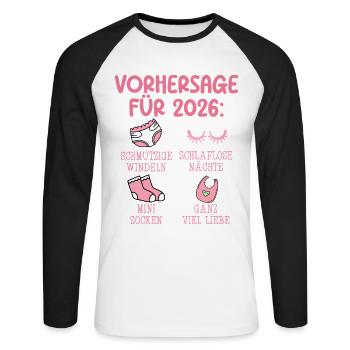 Expectant Mother 2026 PREDICTION Funny - Unisex Long Sleeve Baseball T-Shirt - white/black - Front - Nik (191cm)