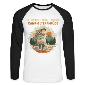 Camp Parents Tired Illustration - Unisex Long Sleeve Baseball T-Shirt - white/black - Front - Nik (191cm)