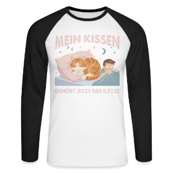 Mein Kissen gehört der Katze - Katzenbesitzer - Unisex Baseballshirt langarm - Weiß/Schwarz - Vorne - Nik (191cm)