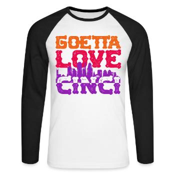 Goetta Love Cinci Sausage - Unisex Long Sleeve Baseball T-Shirt - white/black - Front - Nik (191cm)