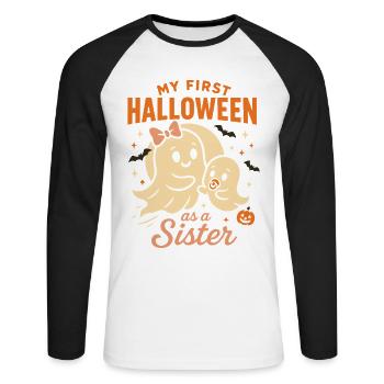 My First Halloween As A Sister Ghost Design - Unisex Long Sleeve Baseball T-Shirt - white/black - Front - Nik (191cm)
