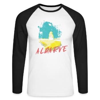 Plage rochers Algarve illustration Portugal - T-shirt baseball manches longues Homme - blanc/noir - Devant - Nik (191cm)