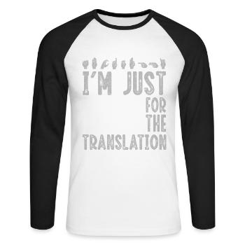 ASL Sign Language Interpreter - Unisex Long Sleeve Baseball T-Shirt - white/black - Front - Nik (191cm)