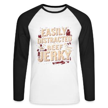 Beef Jerky Dried Meat Biltong Pemmican - Unisex Long Sleeve Baseball T-Shirt - white/black - Front - Nik (191cm)
