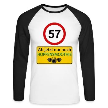 57 Ab jetzt nur noch Hopfensmoothie - Unisex Baseballshirt langarm - Weiß/Schwarz - Vorne - Nik (191cm)