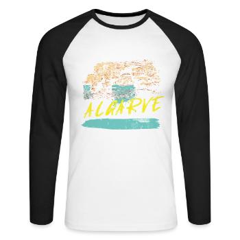 Cliffs Algarve illustration Portugal - Unisex Long Sleeve Baseball T-Shirt - white/black - Front - Nik (191cm)