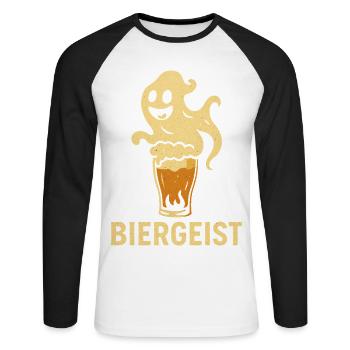 Biergeist lustiger Spruch - Happy Halloween - Unisex Baseballshirt langarm - Weiß/Schwarz - Vorne - Nik (191cm)