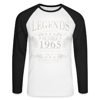 Octobre 1965 Anniversaire Octobre 1965 Octobre - T-shirt baseball manches longues Homme - blanc/noir - Devant - Nik (191cm)