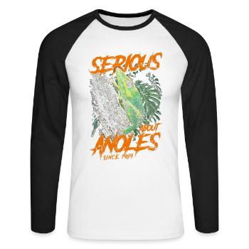 Serious About Cuban Knight Anoles Since 1989 - Unisex Long Sleeve Baseball T-Shirt - white/black - Front - Nik (191cm)