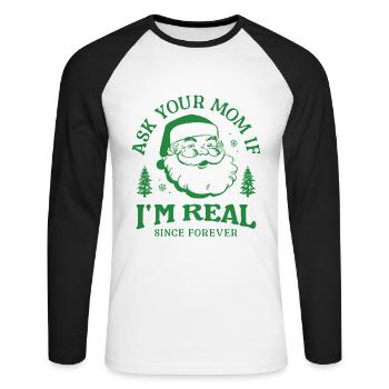 Design du Père Noël pour Noël et l’hiver - T-shirt baseball manches longues Homme - blanc/noir - Devant - Nik (191cm)