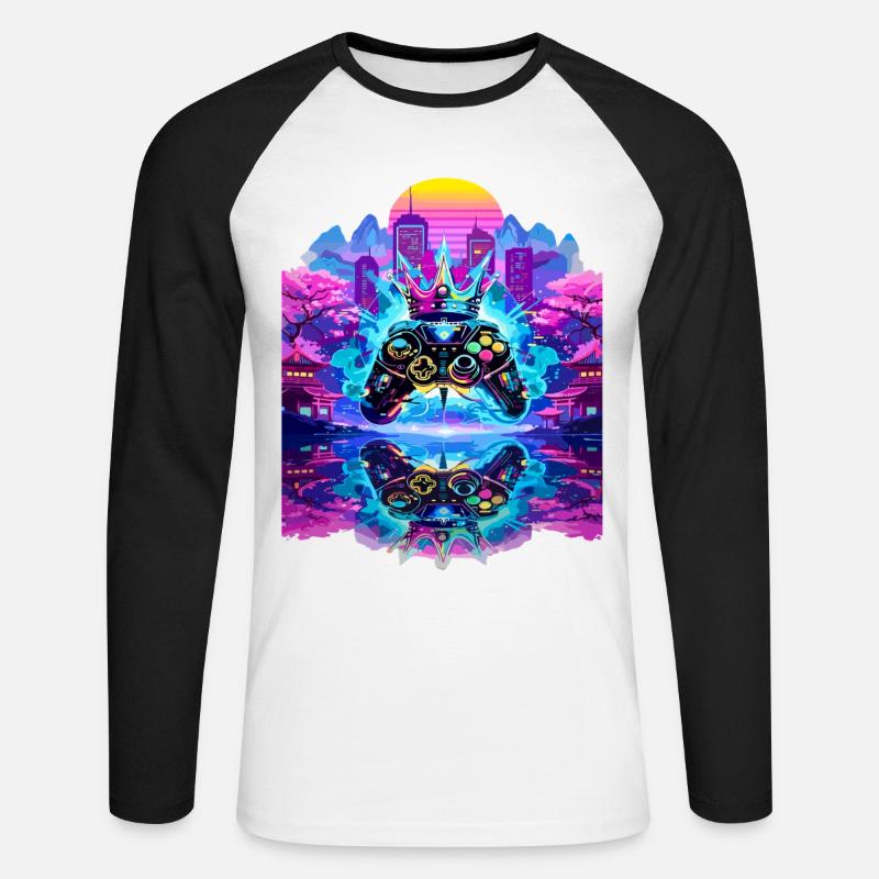 Gaming King Controller mit Spiegelung - Unisex Baseballshirt langarm - Weiß/Schwarz